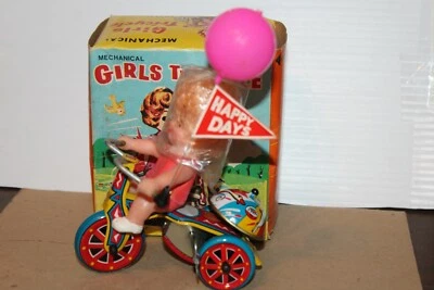  NICE VINTAGE WIND UP  GIRL'S TRICYCLE with BOX - Image 1 of 4