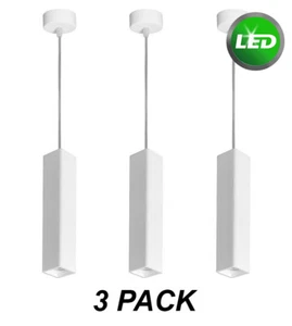 3 x White Cubis Square Ceiling Pendant Light Kits LED Globe Included - Paintable - Picture 1 of 3