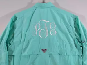 Columbia Men's Large Teal PFG Vented Long Sleeve Bahama Button Up UPF 50 $75 Tag - Picture 1 of 20