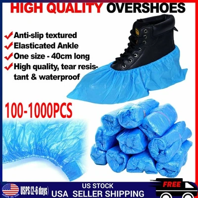 100-2000Pcs Disposable Boot & Shoe Covers Waterproof Non-Slip CPE Protectors US - Imagem 1 de 4