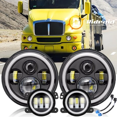 Se adapta a Kenworth T2000 Halo 7 pulgadas faros LED redondos y 4 pulgadas LED antiniebla combo Foto 1 de 4