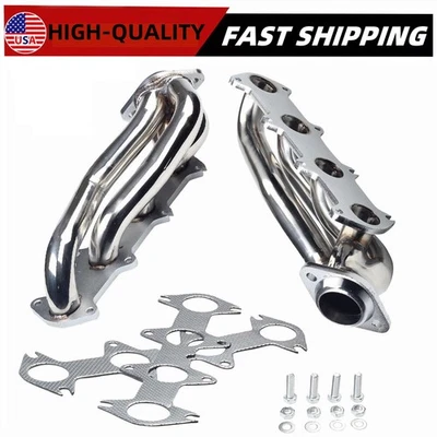 Par de cabezales colectores cortos pulidos para Ford F150 2004-2010 5,4 V8 acero inoxidable Foto 1 de 4