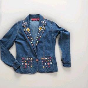 Giacca blazer jeans blu abbigliamento IKON vintage bottoni colorati piccolo abbagliato - Foto 1 di 12