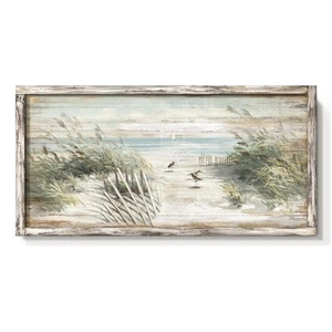 Beach Seaside Framed Wooden Wall Art: Coastal Reed Perching Bird Painting Oce... - Picture 1 of 6