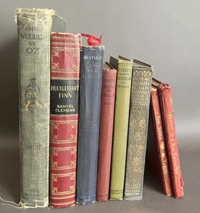 Vintage Antique Book Lot Wizard Of Oz Huckleberry Finn Sleepy Hollow Poe Tales - Picture 1 of 24
