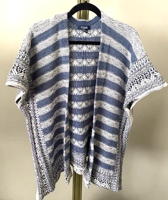 CHAPS DENIM Dream Lake" Granny Cardigan Poncho Blue Cream Size S/M (Fits Large) - Image 1 of 4