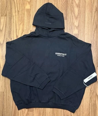 Fear of God Essentials Fleece Hoodie Black White (FW24) Size XL - Изображение 1 из 4
