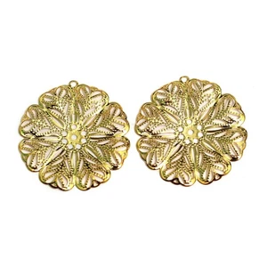 1 Pair, 1.5 inch Brass Flower Earrings Components - Picture 1 of 12