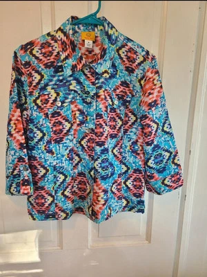 Ruby Rd 100% linen style jacket, or top tribal print, medium - Image 1 of 4