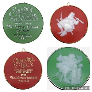 2 Hallmark Norman Rockwell Christmas Ornaments 1986 Checking Up 1980 Santa Visit - Picture 1 of 10
