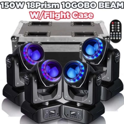 4PCS 150W 18Prism DJ Disco LED Beam Moving Head Light Beam Stage Lighting W/Case - Image 1 of 4