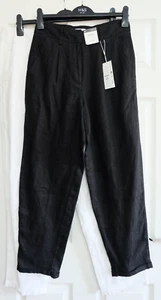 Ex M&S Pure Linen TAPERED LEG High Waist PLEATED Trousers with Pockets - Picture 1 of 13