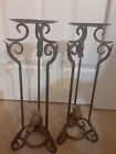 Vtg Pair Metal Wrought  Iron Candlestick Holder Stand Swirl Pineapple Distressed