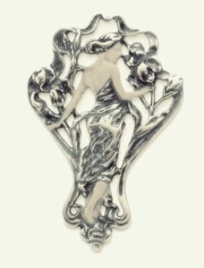 Art Nouveau Silver Brooch / Pendant of Floral Lady with Skin tone features - Picture 1 of 8