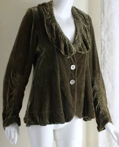 Cowgirls O/S Marrika Nakk XS S M L Olive Velvet Ruched Sleeves Jacket Blazer - Picture 1 of 9