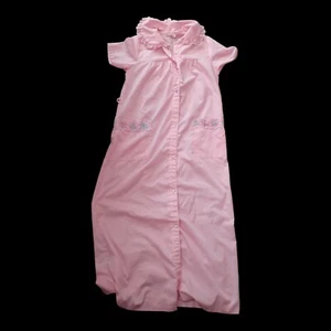Vintage Lingerie Housecoat Coverup PJ Sleepwear Pink Small Pockets USA Long - Picture 1 of 10