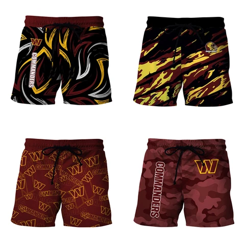 Washington Commanders Mens Pockets Shorts Casual Drawstring Beach Swim Trunks Cover