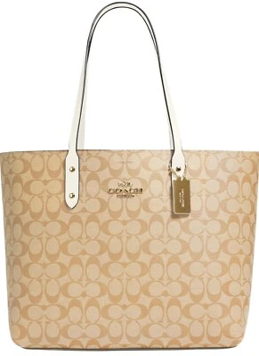 Coach Signature Town Tote Large Leather Bag Light Khaki/Chalk - Image 1 of 4