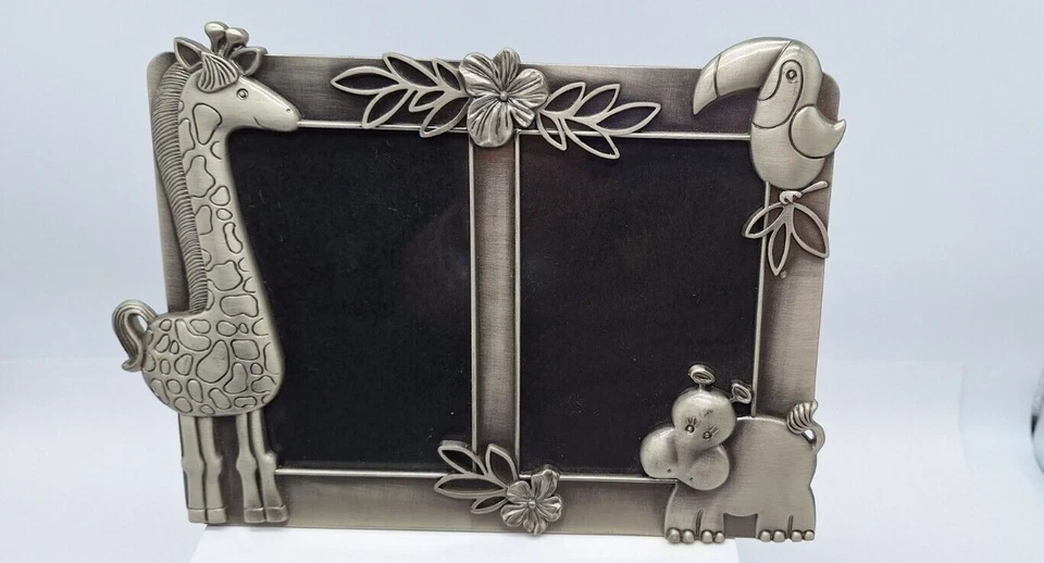 Fetco Child Photo Frame Metal Giraffe Toucan Hippo 2 photos 3 x 4 1/4 - Image 1 of 4