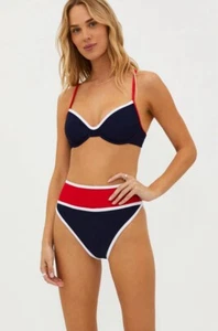 NEW BEACH RIOT 'Carlotta' Ribbed Bikini Bottoms Size L Large Navy Americana $98 - Picture 1 of 3