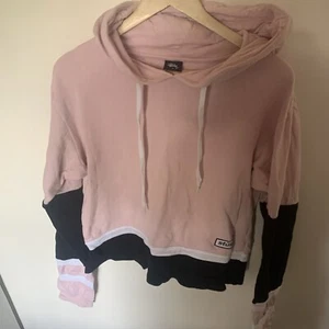 Stussy Crop Hoodie Women 10 Pink Black - Picture 1 of 3