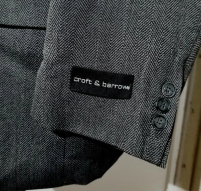 NUEVO CON ETIQUETAS 50R Croft & Barrow Gris Espiga Tweed Blazer Chaqueta Abrigo Deportivo Foto 1 de 4