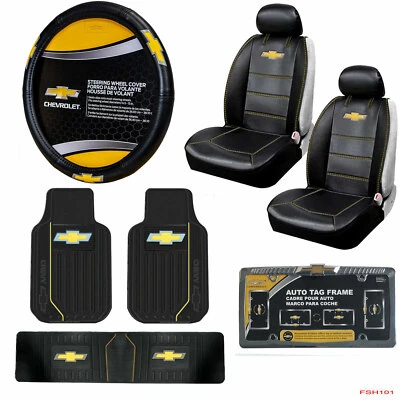 9pcs Chevy Elite Style Car Truck Seat Covers Steering Wheel Cover Floor Mats - Image 1 of 4