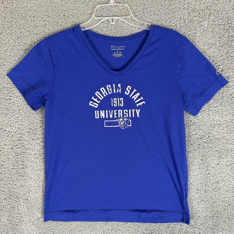 Georgia State University Champion Shirt Womens Large L Blue Tee Cotton Panthers Cover