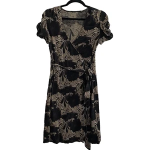 Banana Republic Seide Wollmischung V-Ausschnitt Faux Wickelkleid Gr. M braun geblümt 71-12 - Bild 1 von 10
