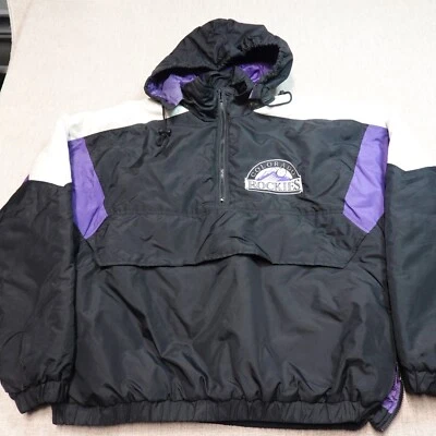 Vintage Colorado Rockies Anorak Hooded Jacket  XL Black Quilted-Lined 1/4 Zip - Image 1 of 4