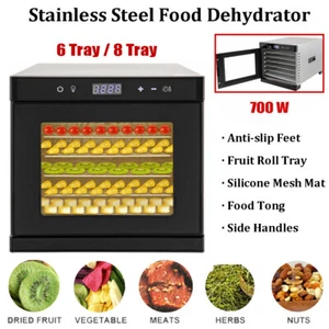 6/8 Trays Food Dehydrator Machine Adjustable Timer Jerky Fruit Meat Drying 700W - Picture 1 of 45