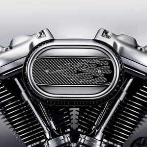 Inserto limpiador de aire con llamas de fibra de carbono. Reemplaza Stock Harley Davidson Inserto M8 - Imagen 1 de 5