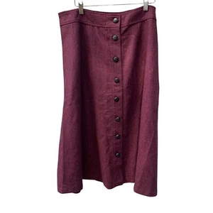 Talbots Wool Blend Skirt A-Line Button Front Career Maroon Size 14 - Picture 1 of 8