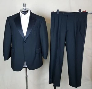 STAFFORD Mens Black VIRGIN WOOL 1 Button Ventless TUXEDO Suit size 40 S - Picture 1 of 6
