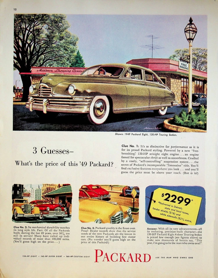 1949 Packard Eight Automobile Vintage Print Ad 40s Finest Quality Touring Sedan - Image 1 of 1