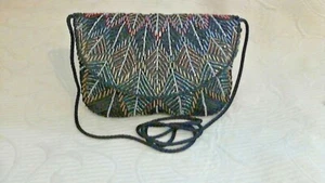 Med Bead Gen Bag Black Multi Color Satin 8"x5.5" Snap Cord Strap Line One InPoc - Picture 1 of 9
