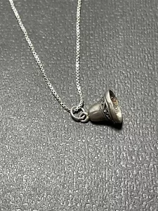 Vintage 16" Sterling Silver Italy Box Chain W/ .925 Ornate Caved Bell Pendant - Picture 1 of 7