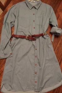 Easel Women's Dress Buttom Down Blue Shirt Longsleeves Small 37" L Fall Work  - Picture 1 of 7