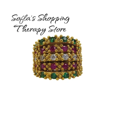 Anillo llamativo de oro amarillo de 18 quilates talla 7 racimo verde magenta circonita cúbica transparente pesado Foto 1 de 4