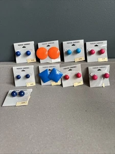 Vintage 1980er 90er Modernist Geometrisch Bunt Emaille Ohrringe 9 Stück - Bild 1 von 5