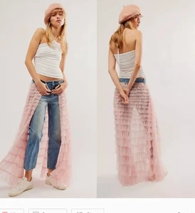 Pantalones de mezclilla Free People Pirouette We The Free con capas superposición de tul barra de caviar 28 nuevos con etiquetas - Imagen 1 de 8