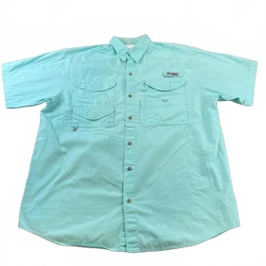 Mens Columbia PFG Fishing Shirt Vented Button Up Short Sleeve Green Size L New - Picture 1 of 3