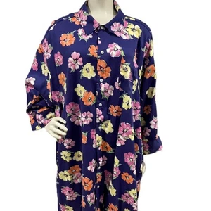NWT Lauren Ralph Lauren 3X Floral Cotton Blend Sleep Shirt Pajama Lounge Top - Picture 1 of 16