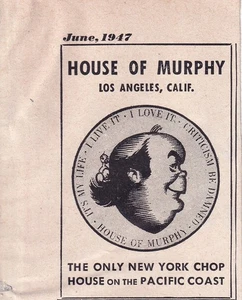 House of Murphy Los Angeles CA Vintage 1947 Print Ad 2"x3" New York Chop House - Picture 1 of 2