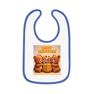Happy Chanukka Bears Baby Lätzchen | Baby Jersey Lätzchen mit Kontrastbesatz - Bild 1 von 4