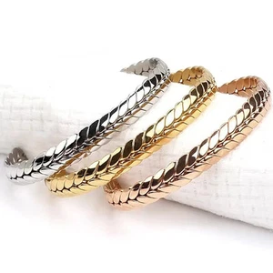 18K Gold Fashion Bracelet Unisex Gold Bangles Stainless Steel Cuff Bracelet - Picture 1 of 10