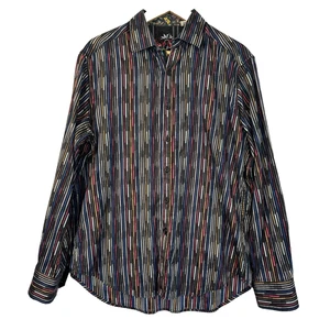Robert Graham Shirt Men's M Multicolored Striped Button Up Flip Cuff Classic Fit - Picture 1 of 10