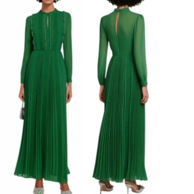 Vestido largo de gasa adornado autorretrato verde talla 10 venta al por menor $670 Foto 1 de 4