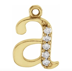 14K Yellow Gold .025 CTW Natural Diamond Lowercase Initial A 16" Dangle - Picture 1 of 2
