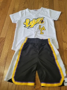 Los Angeles Lakers-themed outfit for Kids , a white short-sleeved ,black Short . - Picture 1 of 4